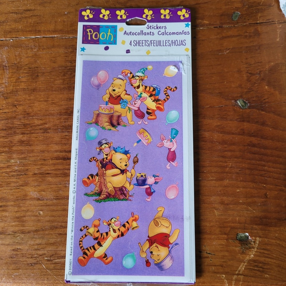Vintage Colorblock Pooh Hallmark Stickers Birthday Party 4x Sheets Tigger USA